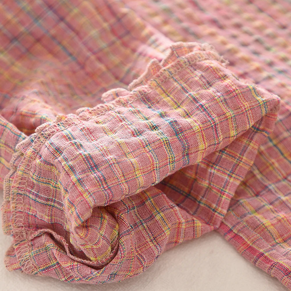 Fashionable Casual Pink Checkered Shirt Top And Pants Set for Girls 3-7 Years Long Sleeved Spring Autumn Two-piece Outfit