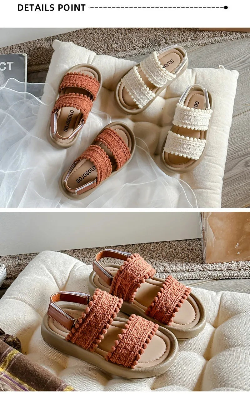 Girls' Sandals Open Toe Baby Shoes for Little Girls Sweet Casual Soft Sole Straight Strap Beach Slipper Flats Size 21-30