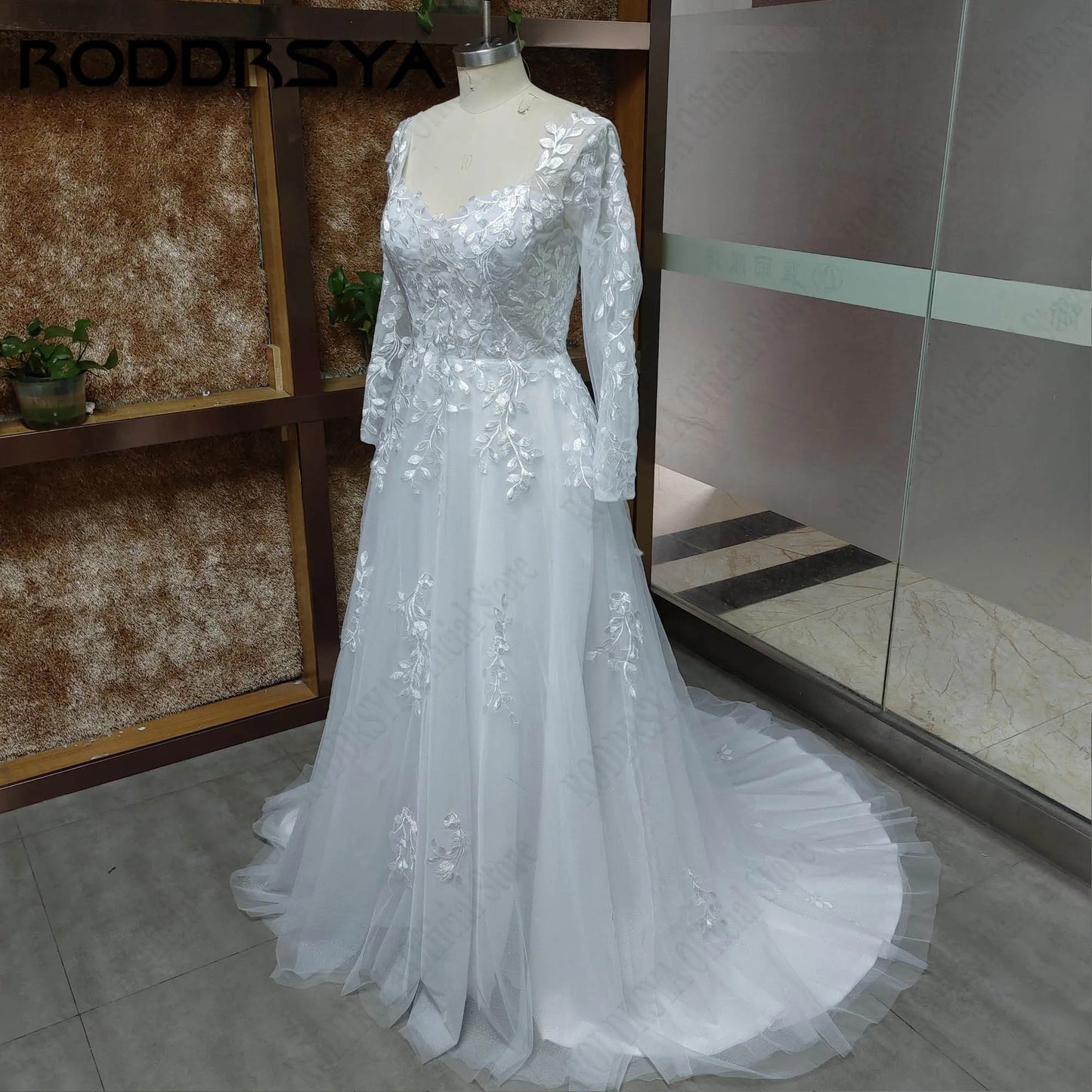 RODDRSYA A-Line Tulle Bridal Dresses Detachable Long Sleeve V-Back Appliques Wedding Gowns Sweetheart robe de mariée Customized