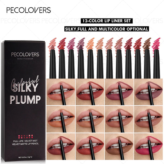 12PCS/Set Long Lasting Matte Lip Liner, Smooth Application, Sexy Lips, Soft and Silky Texture, Christmas Gift