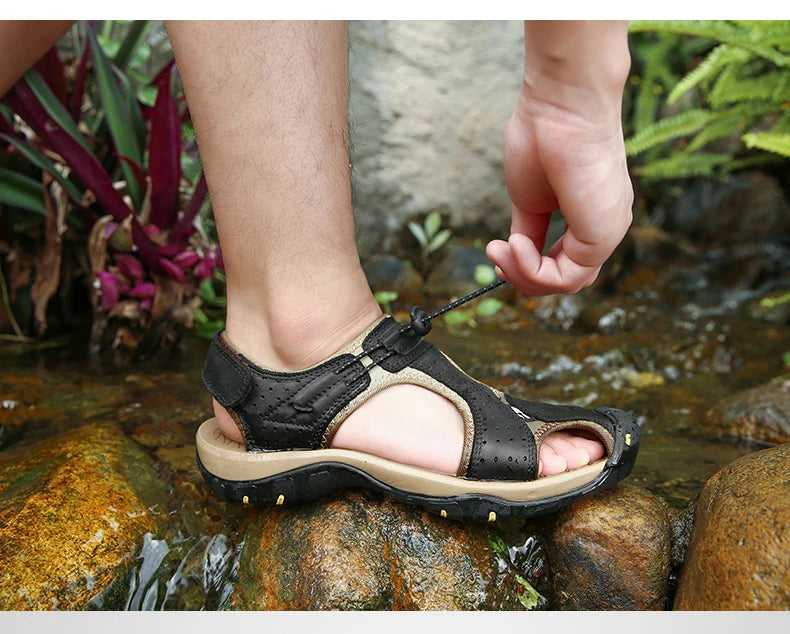 Leather Men Sandals Summer Shoes 2023 New Plus Size Mens Sandals Fashion Casual Outdoor Beach Slippers Breathable Wading Shoes
