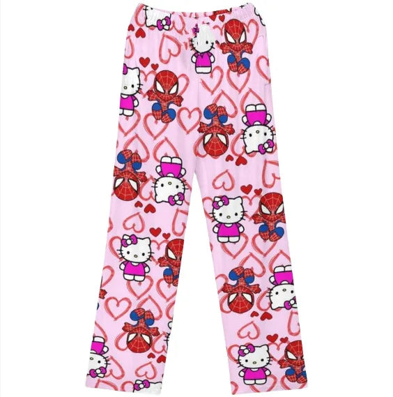 Spiderman Walking Bent Pants Sleepwear Hello Kitty Y2K Winter Plush Pajama Pants Home Plush Pants Winter Couple Pajama Pants