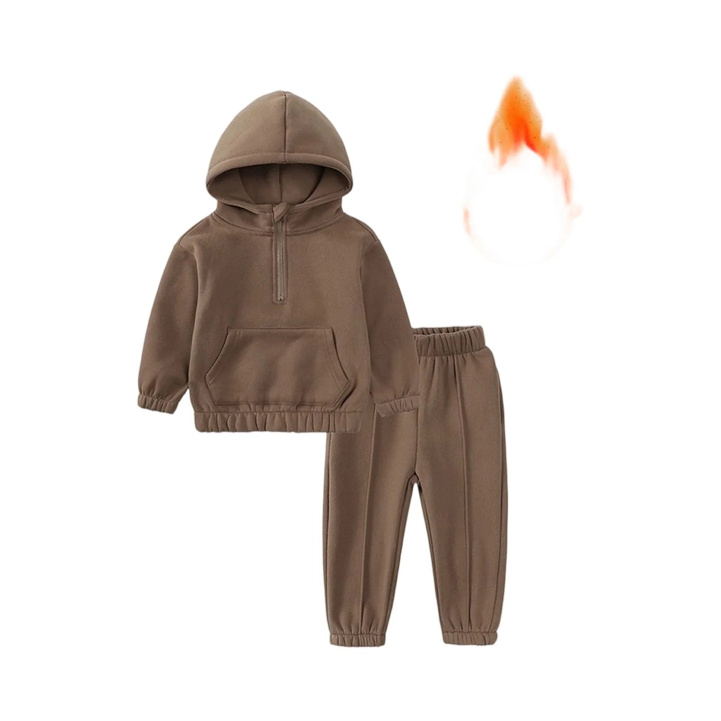 2Pcs Kids Boys Girls Winter Solid Warm Suits Children Cotton Fleece Hooded Sweater Sweatpants Set Toddler Tracksuit Sportsuit