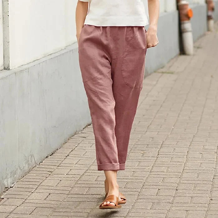 Spring Autumn Ladies Casual Cotton Linen Loose Slim Straight Leg Harem Pants Large Size Nine Points Seven Points Five Points