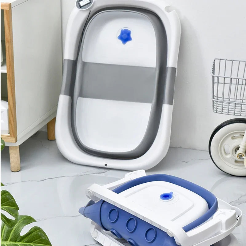 Baby Bathtub Real-time Temperature Silicone Non-Slip Foot Bath Bucket Folding Bathroom With Temperature Sensing