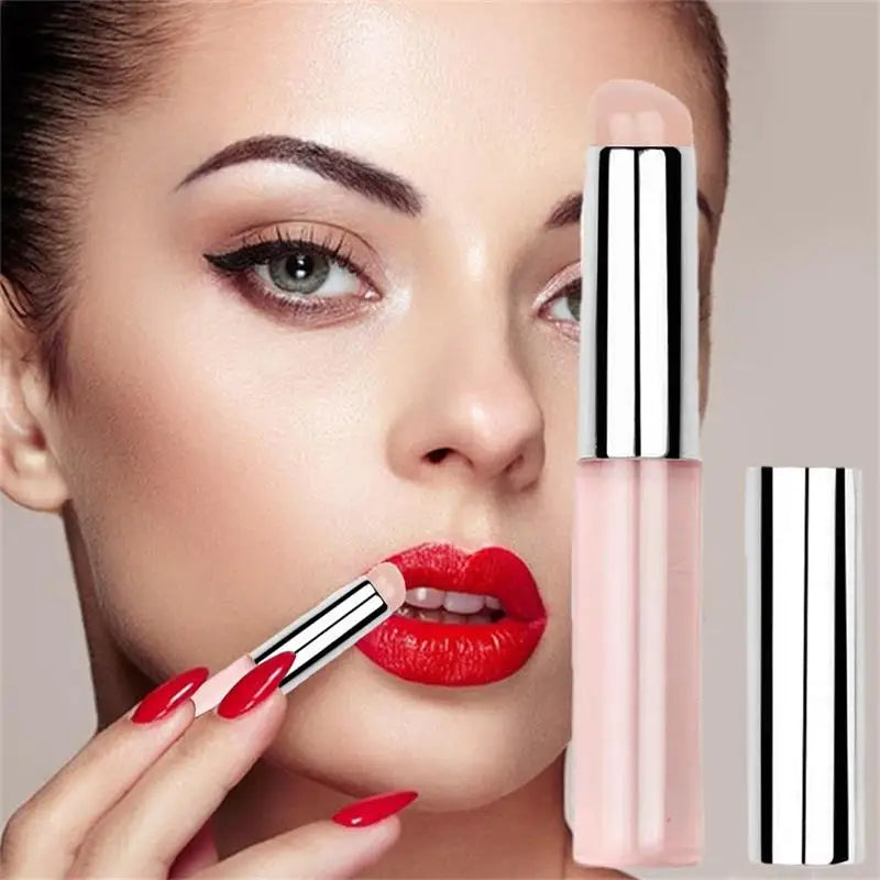 Silicone Lip Brush With Lid, Reusable Angled Concealer Brush Silicone Makeup Applicator Tool Portable Lip Brush for Lip Balm