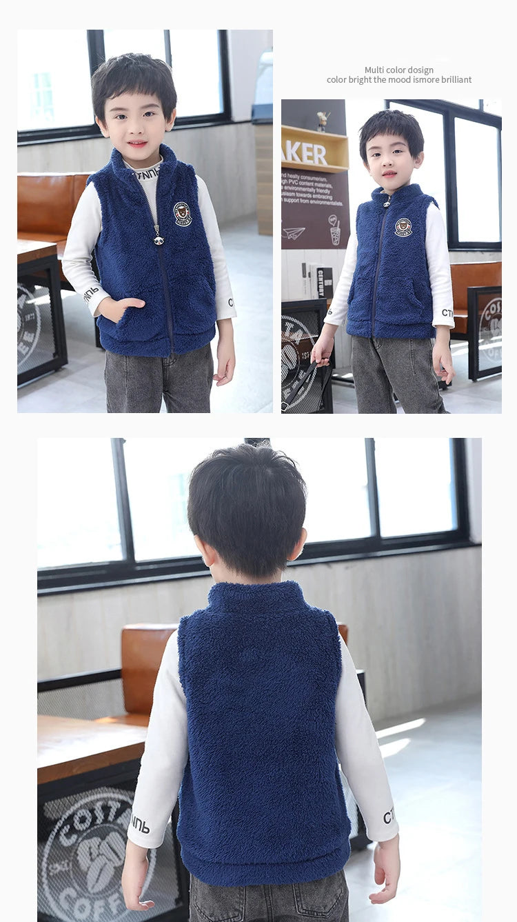 3-12 Years Spring Autumn Girls Vest Fleece Sleeveless Boy Coat Waistcoat Keep Warm Kids Outerwear Girls Jacket Children Clothing