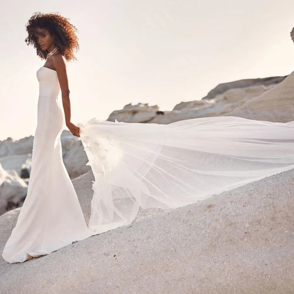 Summer Beach Wedding Dresses Boho 2024 Bridal Gowns Off Shoulder Sleeve Removable Wedding Gowns Strapless Robe de mariée Flowers