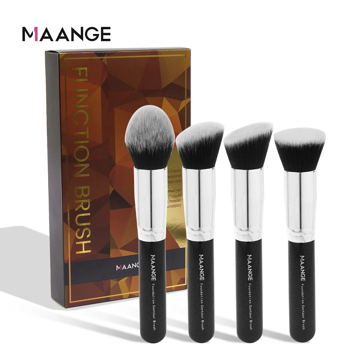 MAANGE 4Pcs Makeup Brushes with Case Foundation Concealer Powder Makeup Brush Soft Dense Bristles Big Cosmetic Brushes Beauty