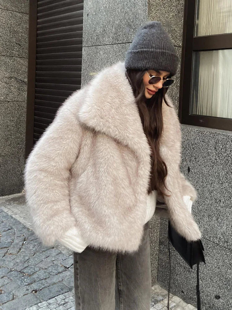 HH 2025 Winter Coats For Women Fashion New Faux Fur Long Sleeves Loose Coat Female Versatile High Street Women's Cardigan