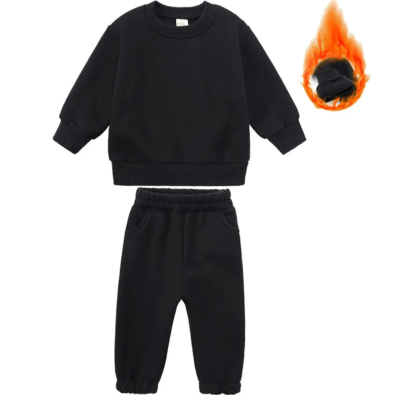 2-12 years old children's clothing winter new boys and girls' fleece sweater suit hooded Plush sportswear children's suit