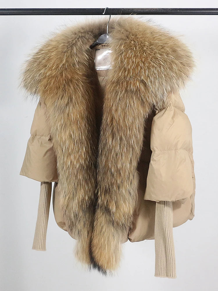 OFTUBY 2023 White Duck Down Jacket Winter Women Warm Loose Coat Natural Real Fox Fur Collar Thick Luxury Outerwear New Fashion