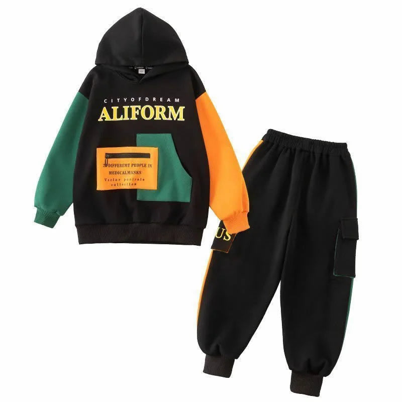 Boys Hooded Sweatshirt Sets Autumn Sport Casual Suits Teen Pullover+Pants 2Pcs Spring Kids Tracksuit Outfits Children Clothes