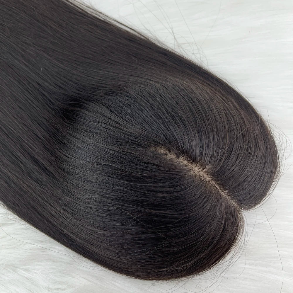 Human Hair Topper Silk Top Remy European Hair Straight Silk Base Full Hand tied Soft Breathable Hair Piece Clips for Women
