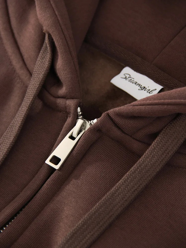 Women Tracksuits Winter Fleece Sweatsuit Brown Warm Crop Zipper Hoodies And Sweatpants Set For Women 2 Piece Velvet Pants Sets