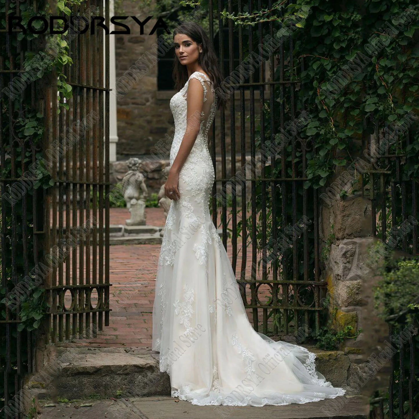 RODDRSYA Lace Mermaid Wedding Dresses Appliques V Neck Bride Gown Cap Sleeve Boho Bridal Dress Customized vestidos de novia