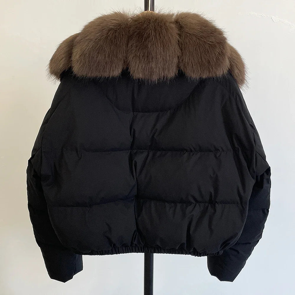 Faux Fur Collar Puffer Jacket Fashion Fake Fur Women Fur Coat Eco-friendly Winter Short White Duck Down Jacket Warm Clothing