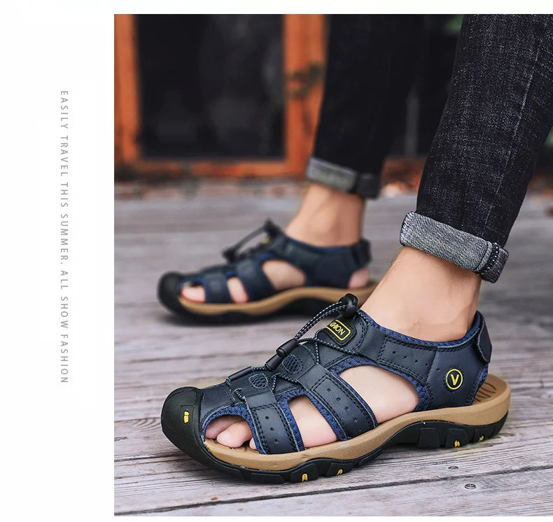 Leather Men Sandals Summer Shoes 2023 New Plus Size Mens Sandals Fashion Casual Outdoor Beach Slippers Breathable Wading Shoes