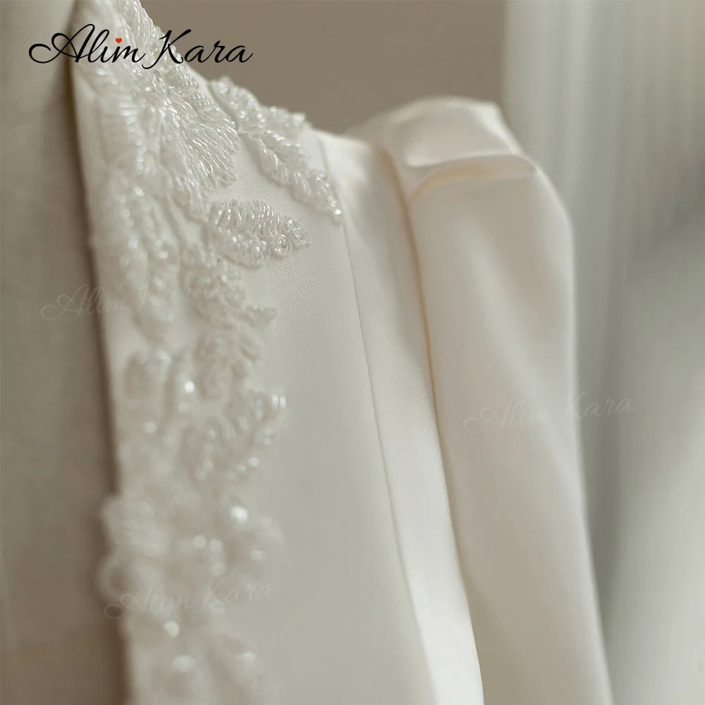 Alim Kara V-neck Ball Gown Wedding Dress 2026 Classic Beaded Satin customized Bridal Beach Princess B346 Party Vestido De Novia