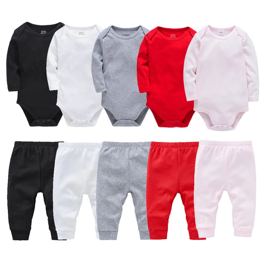 2 Pcs/set Baby Clothing Set 100% Cotton Plain Baby Romper+Pant Newborn Bodysuit Trousers Blank Legging Kids Clothes For 0-12 M