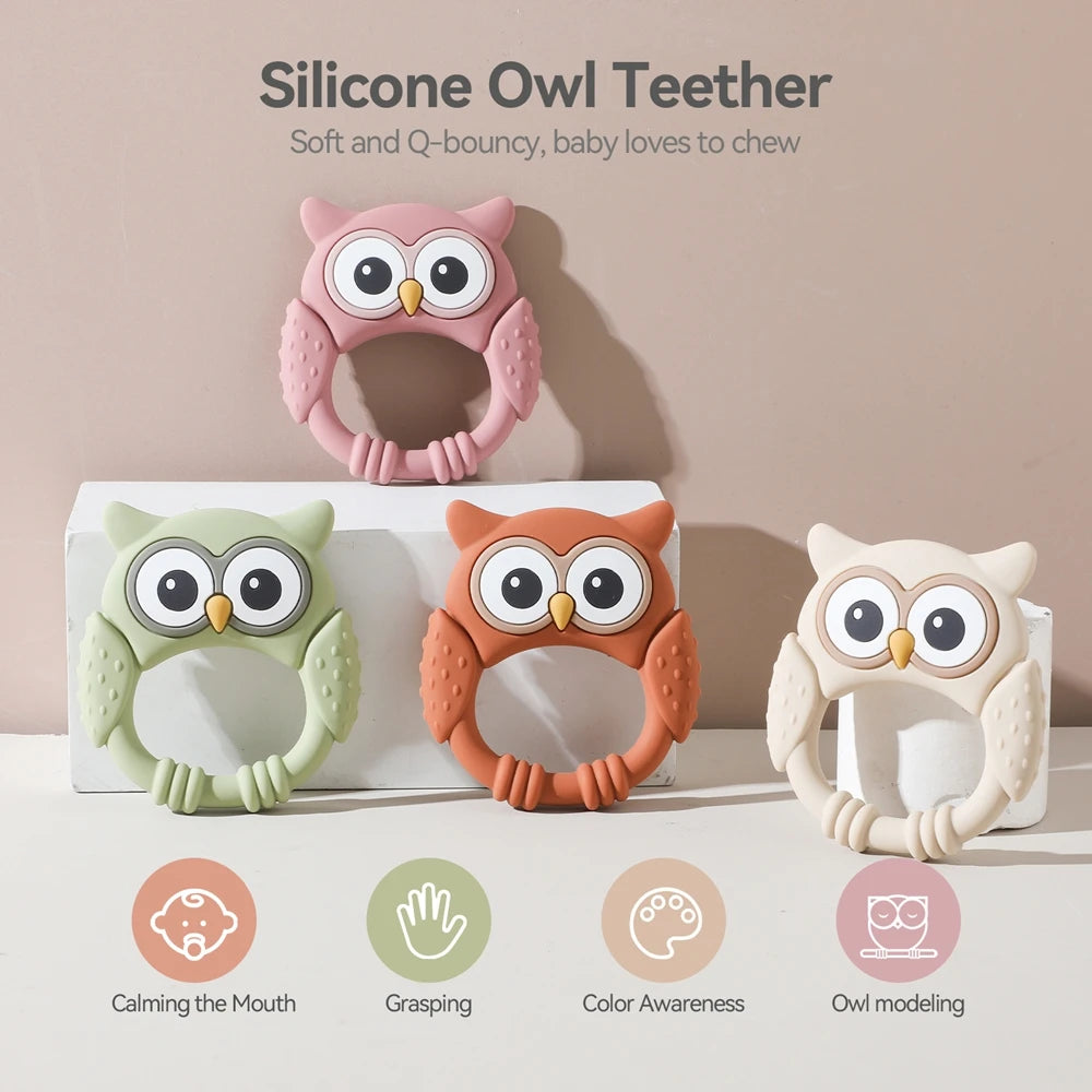 1pc Silicone Teether Baby 0-12 Toys Owl Silicone Cartoon Teether Food Grade Teething Toys for Toddlers Rattle Sensory Toys Gifts