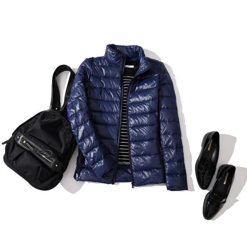 2022 Duck Ultra Light Down Jacket Women Winter Goose Feather Coat Thin Slim Warm Parka Hooded Outerwear Double Side Wear