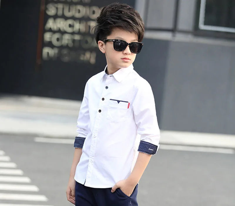 2025 Teenager Kids Boys Clothes Children Shirts Fashion School Casual Tops Cotton Boys Shirts 5 6 7 8 9 10 11 12 13 14 15 Years