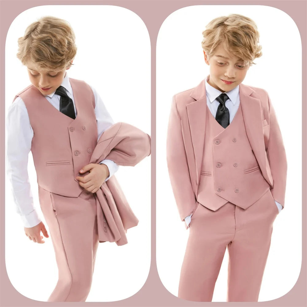 Chic Solid Notch Lapel Boy's Suit Soft Blush For Boys 4-Piece Suit Modern Formal Ring Boys Includes Blazer Vest Pants