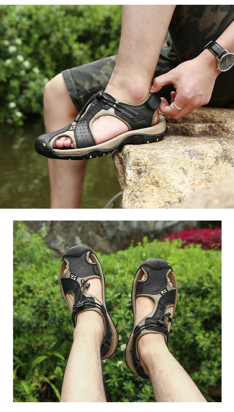 Leather Men Sandals Summer Shoes 2023 New Plus Size Mens Sandals Fashion Casual Outdoor Beach Slippers Breathable Wading Shoes