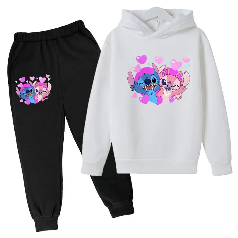 New Cute Stitch Hoodies Sweatshirts Girls Clothes Children's Clothing Sets Child Girl Tops+Pants 2 Pcs Suits Boys Tracksuits Set