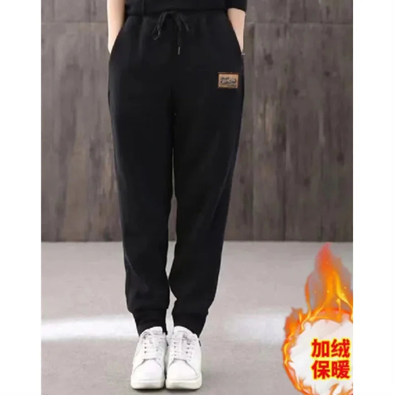 Winter Thick Warm Trousers Casual Sports Pants for Women High Waist Lamb's Wool Harem Pants with Fleece Cuffed Joggers 4XL