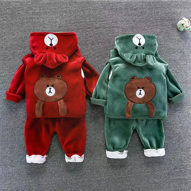 Boys Girls Padded Sets New Autumn Winter Children's Suits Kids Hooded Jackets+Pants 3Pcs Outfits Baby Spring Cartoon Clothing