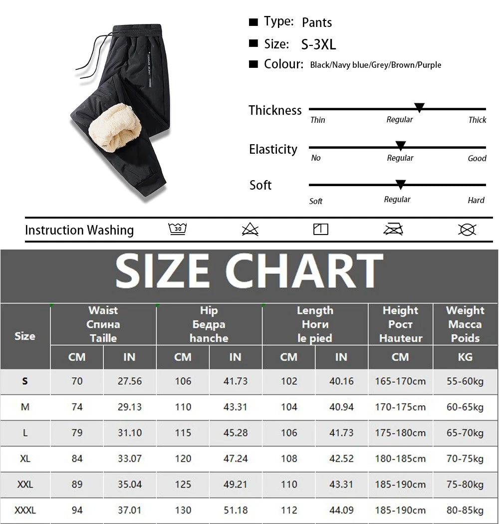 Winter Sweatwear Men's Plush Thick Fleece Sweatpant Lambswool Thermal Trousers Casual Pants Waterproof Windproof Warm Pants