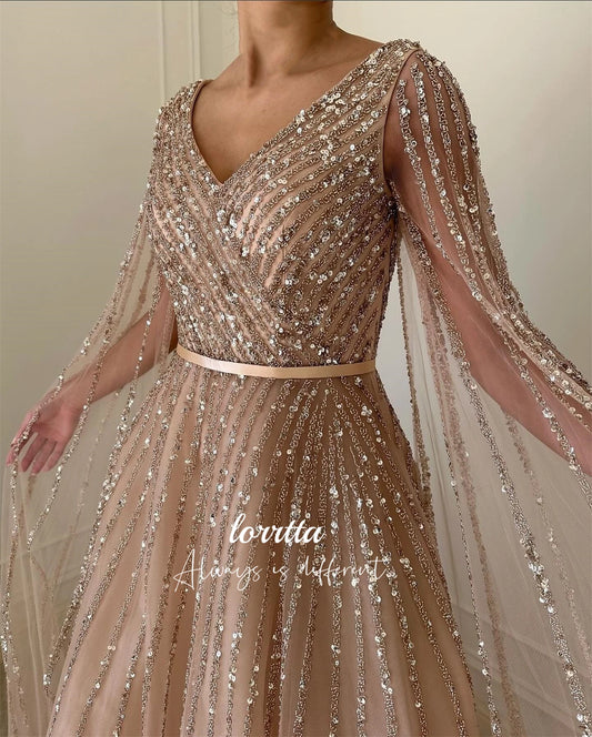 Lorrtta Robe Evening Dress Women Grace Shiny Fabric Elegant Women's Dresses Luxurious Party Party dresses Customized فساتين سهرة