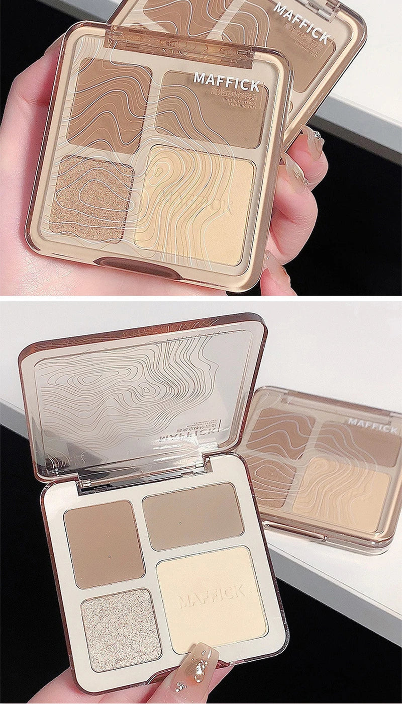 MAFFICK 4-Color Contour Palette:Matte Brightener, and Shimmer Highlight-Versatile Multi-Use Palette for Eye Shadow, Contouring,