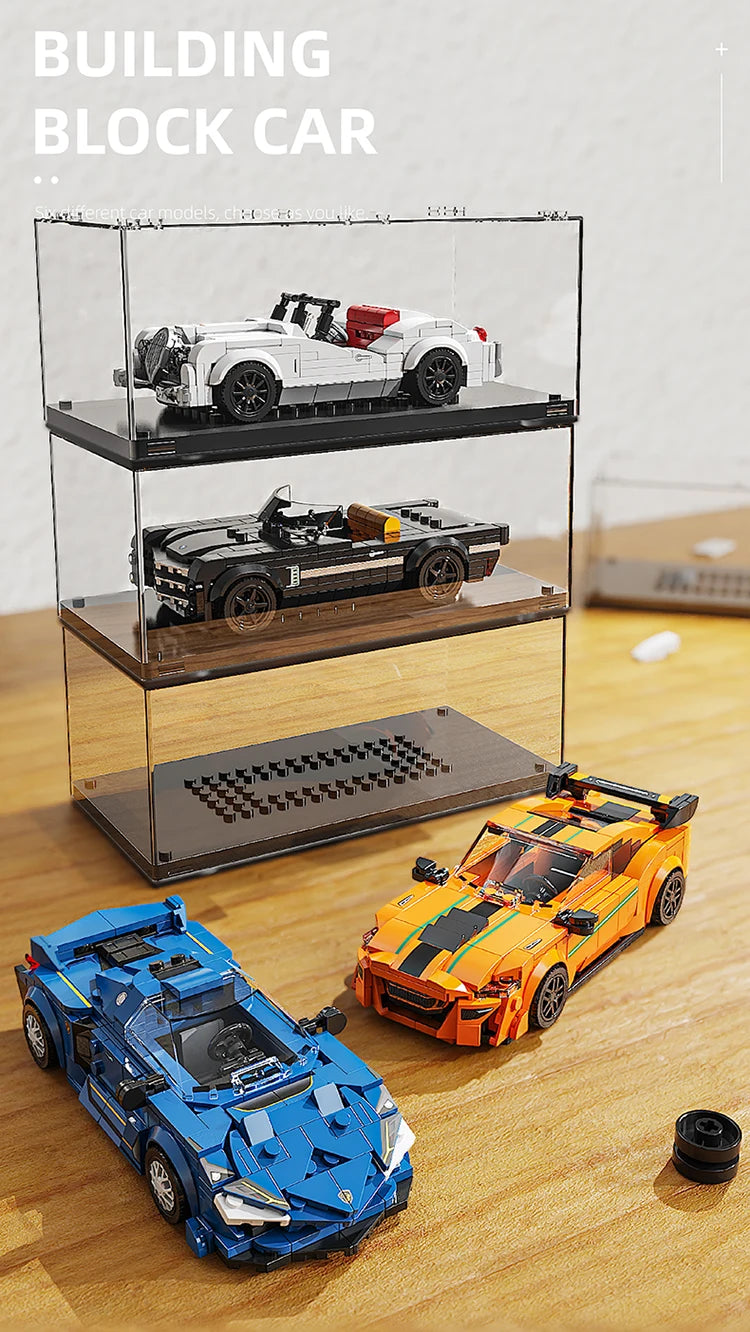 302PCS Building Blocks Sports Car Toy Classic Cars Bricks Model Educational Toys Set With Transparent Display Box Christmas Gift