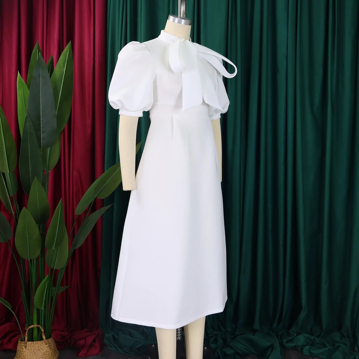 Elegant Party Dresses for Woman 2024 Luxury Bow Collar Short Sleeve High Waisted A Line Pleated Ankle Length Birthday Party Robe