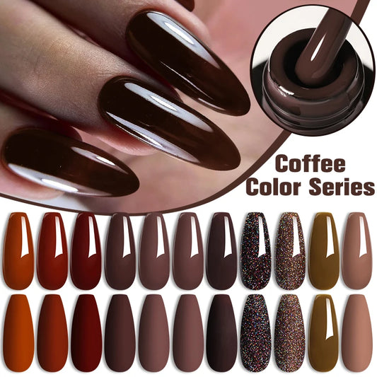 LILYCUTE 7ML Gel Nail Polish Brown Earth Coffee Color Series Semi Permanent UV Gel Chocolate Autumn Winter Nail Art Gel Varnish