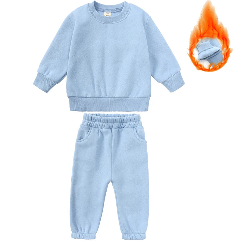 2-12 years old children's clothing winter new boys and girls' fleece sweater suit hooded Plush sportswear children's suit