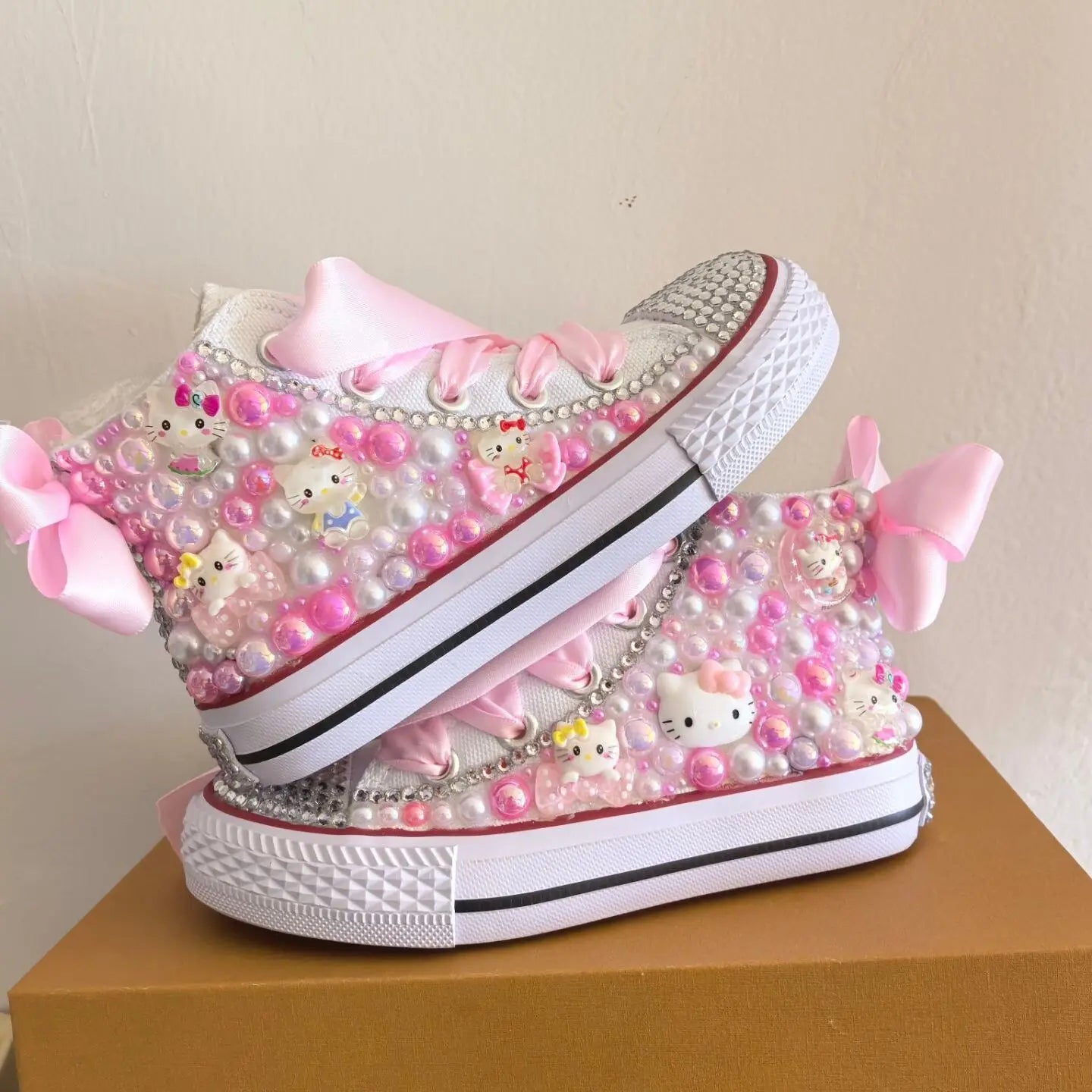Handmade Rhinestones Bling Girls Womens Kids And Mother Candy Canvas Shoes Pearls Sneakers For Girl Birthday Party Wedding