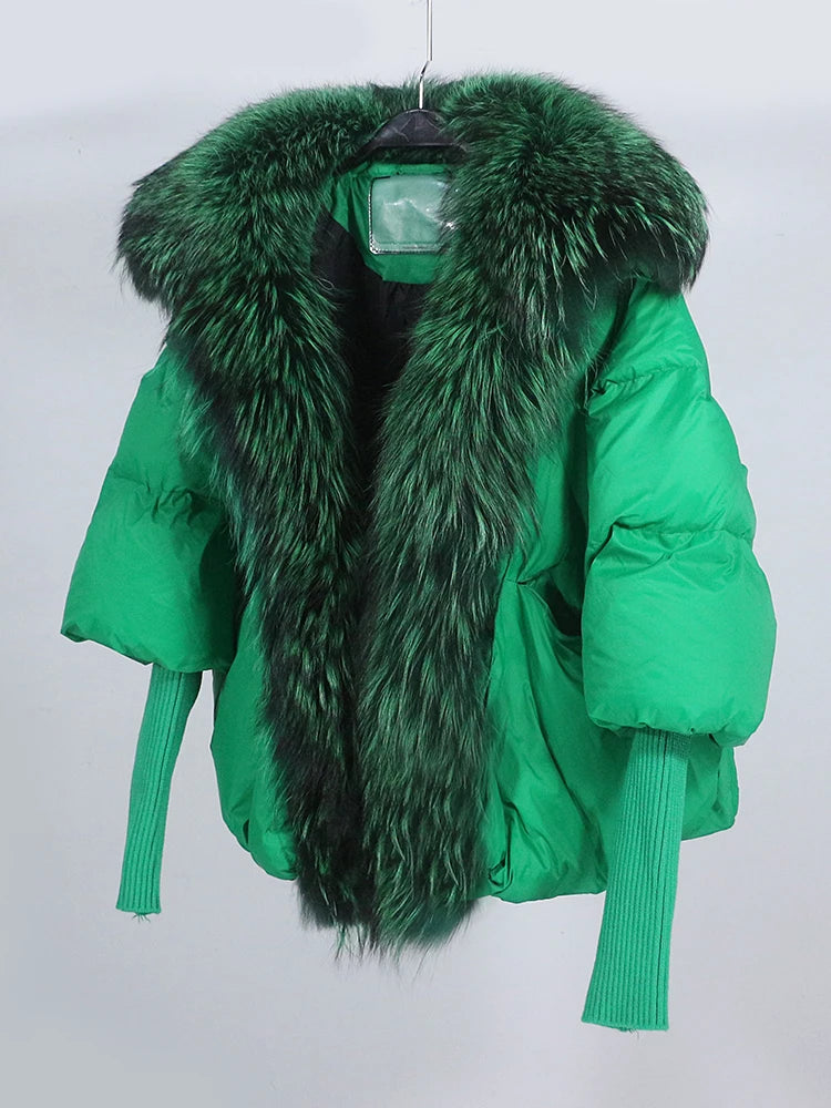 OFTUBY 2023 White Duck Down Jacket Winter Women Warm Loose Coat Natural Real Fox Fur Collar Thick Luxury Outerwear New Fashion