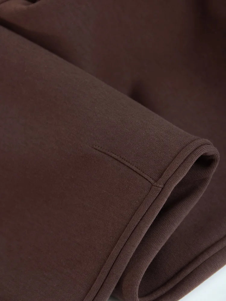 Women Tracksuits Winter Fleece Sweatsuit Brown Warm Crop Zipper Hoodies And Sweatpants Set For Women 2 Piece Velvet Pants Sets