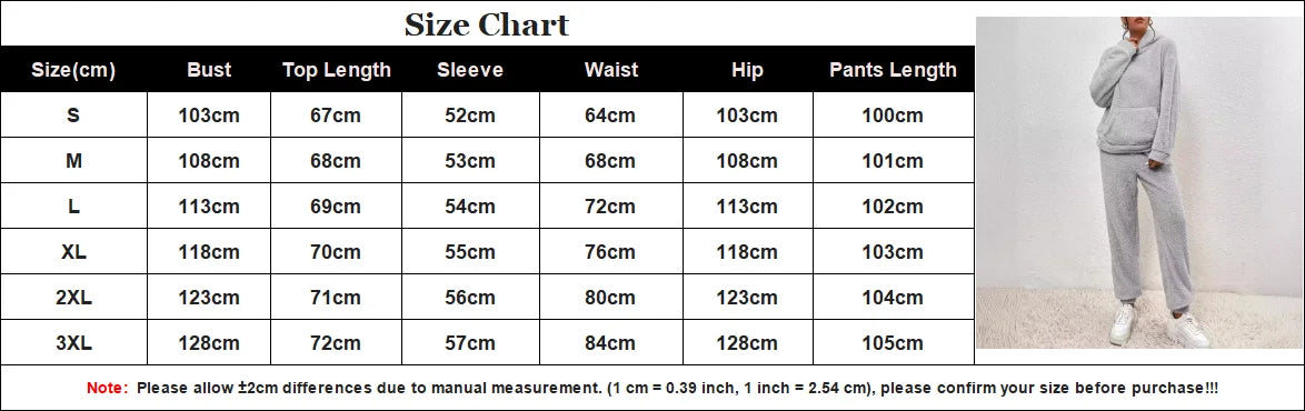 Autumn Winter Fashion Women Casual Hooded Sweatshirt Leg Pants 2 Piece Set Warm Furry Plush Trousers Suit Female Outfit
