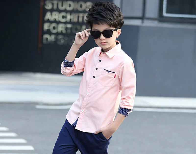 2025 Teenager Kids Boys Clothes Children Shirts Fashion School Casual Tops Cotton Boys Shirts 5 6 7 8 9 10 11 12 13 14 15 Years