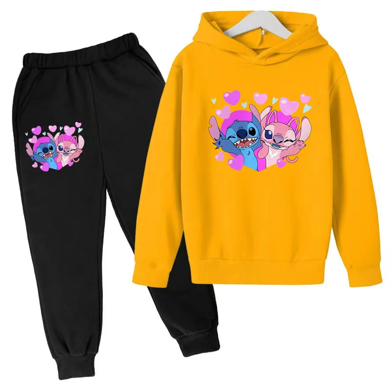 New Cute Stitch Hoodies Sweatshirts Girls Clothes Children's Clothing Sets Child Girl Tops+Pants 2 Pcs Suits Boys Tracksuits Set