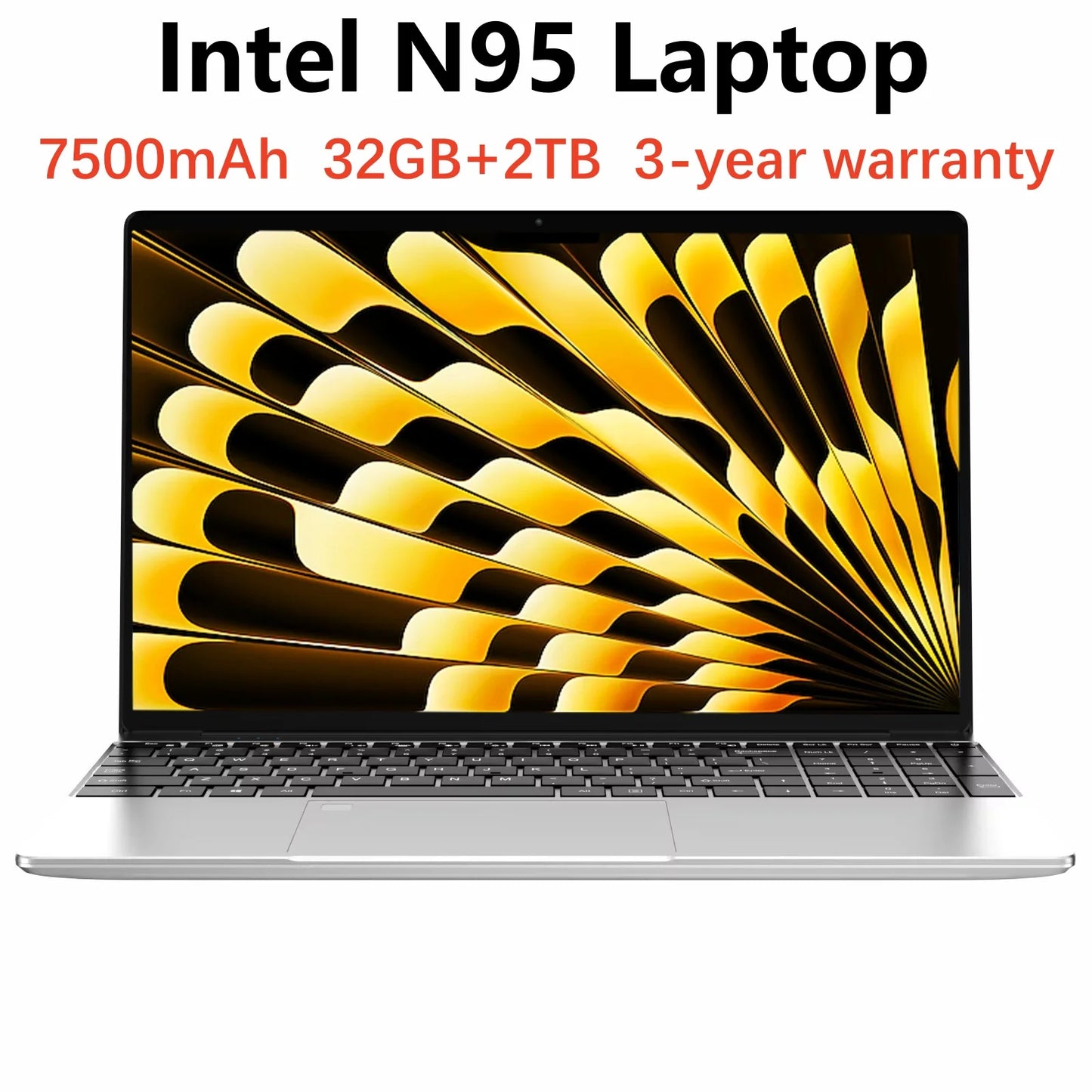 New Ultra Slim Laptop 15.6" Intel N95 32GB 2048GB 7500mAh Large Battery Windows 11 Pro  Notebook Gamer Fingerprint Unlock