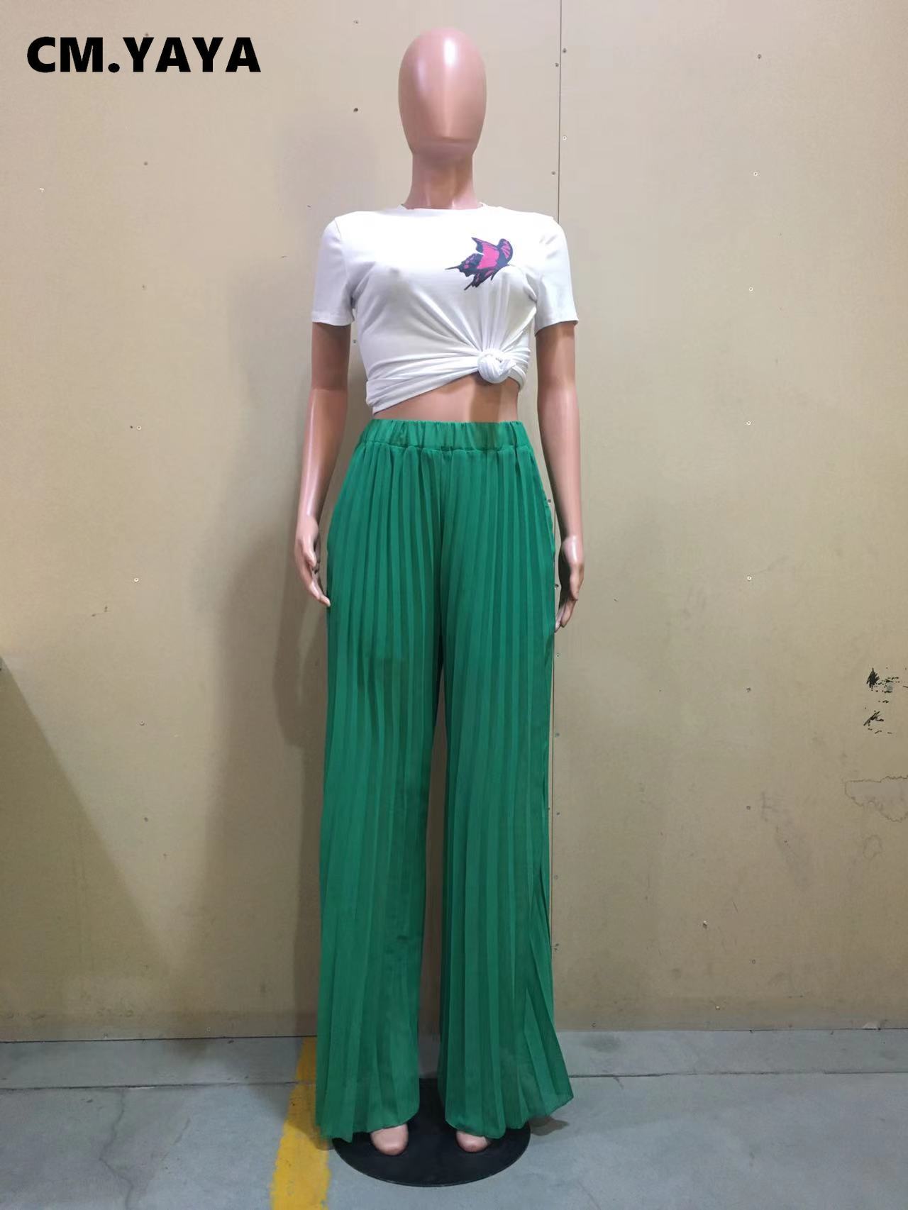 CM.YAYA Elegant Wide Leg Straight High Waist Pleated Pants  Women 2022 Summer New Beach Holiday Boho Trousers