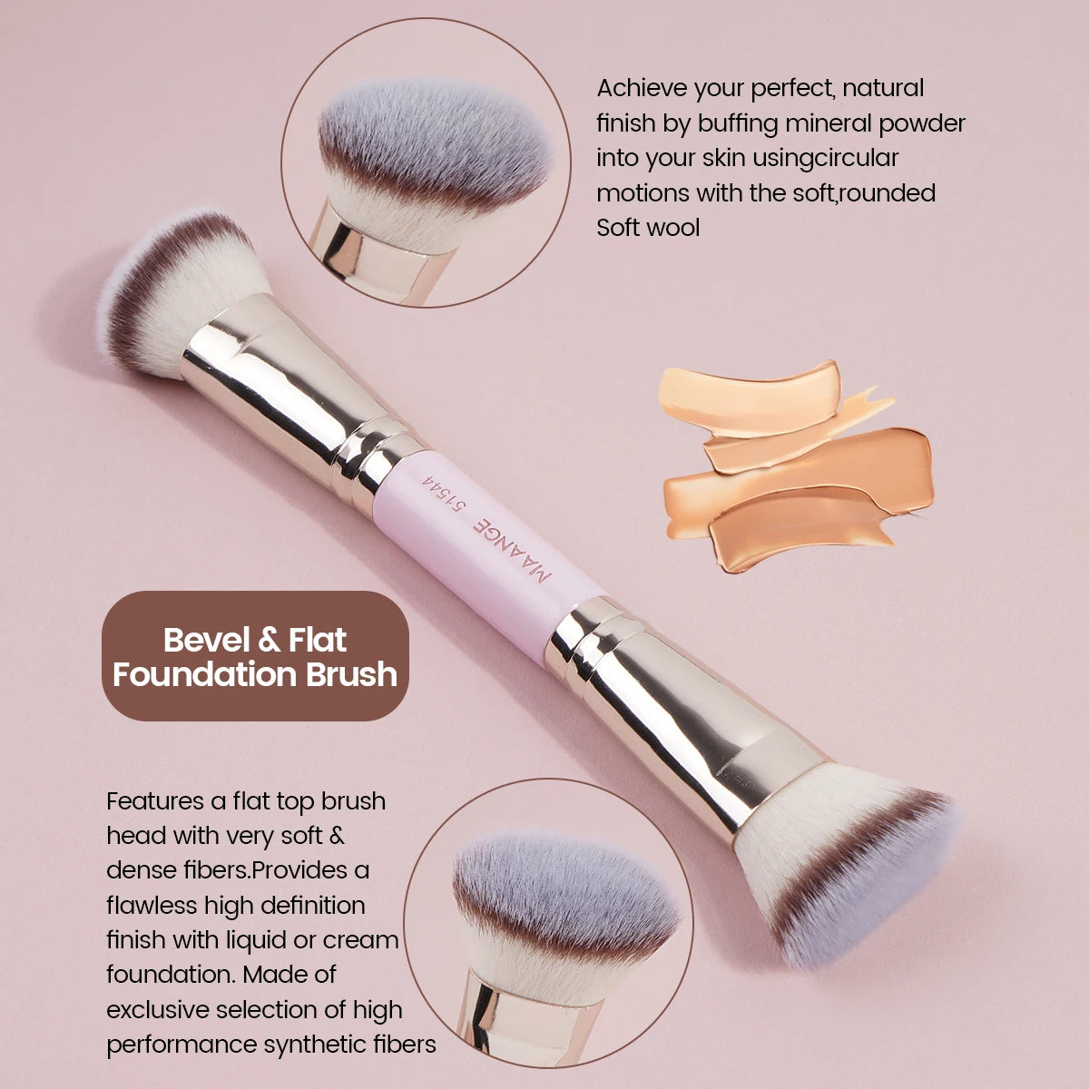 MAANGE Double Head Makeup Brushes 2 In 1 Flat/Angled Foundation Concealer Contour Brush for Blending Loose Powder Liquid Cream