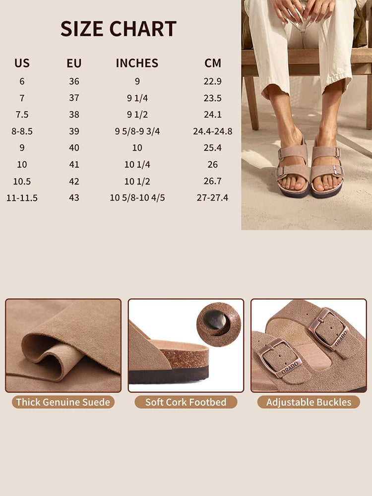 Kidmi New Fashion Women's Sandals Summer Cork Clogs Sandals Classic Women Mules Soft Suede Beach Slides With Adjustable Buckle