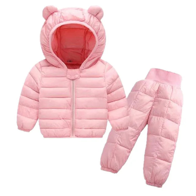 Kids Jackets+Pants Sets 2pcs Winter Autumn Boys Hooded Coat Warm Pants Girls Jacket Toddler Infant Clothes Suit Children Costume